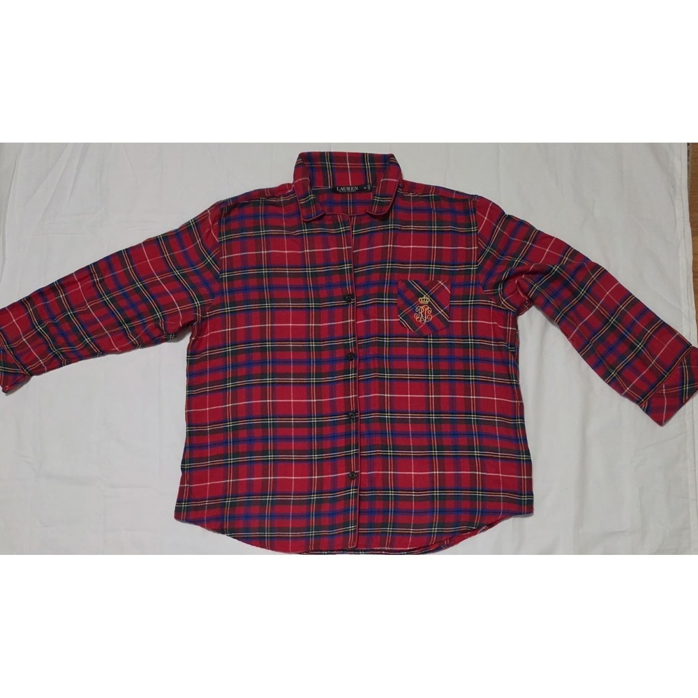 Ralph Lauren Pajama Top Women's Size 2X Red Plaid Top, Logo Shirt.